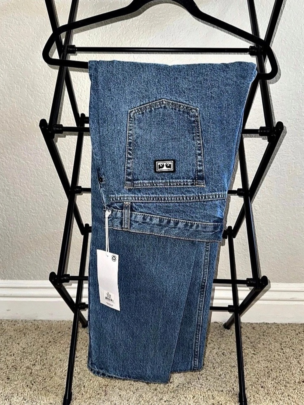 NWT Obey Straight Leg Skate Denim Jeans Mens Size 34 Light Indigo Blue